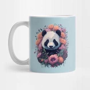 Cute smiling Giant Panda bear with florals and foliage t-shirt design, apparel, mugs, cases, wall art, stickers, travel mug Mug